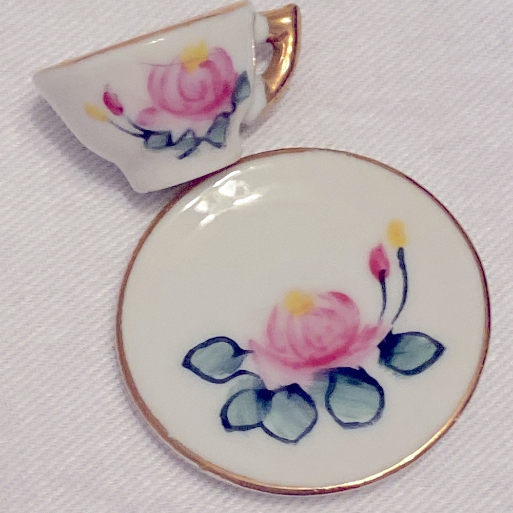 JULY Vintage Birth month Miniature tea cup and saucer with stand - Picture 11 of 11